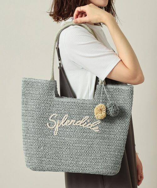 ITS'DEMO/イッツデモ チャーム付ロゴ刺繍雑材トート グリーン(022) 00(フリーサイズ) ITS'DEMO/イッツデモ チャーム付ロゴ刺繍雑材トート グリーン(022) 00(フリーサイズ)