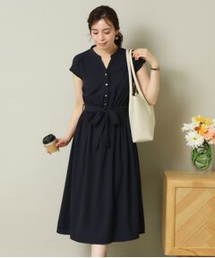 ITS'DEMO / イッツデモ ミニ丈・ひざ丈ワンピース | 【UVケア／吸水速乾／洗濯機OK／洗濯後しわになりにくい】麻調合繊ワンピース＜ラク服シリーズ＞