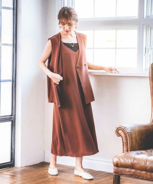 ITS'DEMO / イッツデモ ロング・マキシ丈ワンピース | 【接触冷感／吸水速乾／洗濯機OK／イージーケア】ジレ×キャミワンピースセット＜ラク服シリーズ＞ | 詳細3