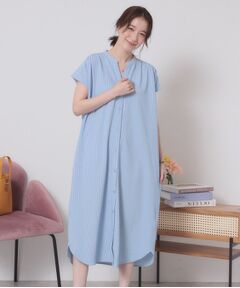 ITS'DEMO / イッツデモ ロング・マキシ丈ワンピース | 【洗濯機OK／洗濯後しわになりにくい】カットサッカー前開きワンピース