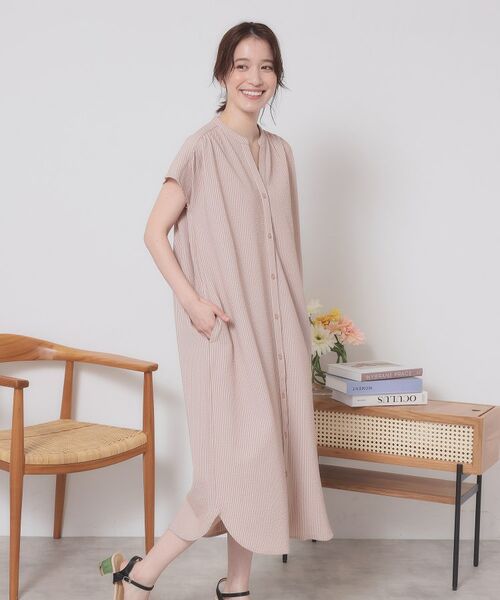 ITS'DEMO / イッツデモ ロング・マキシ丈ワンピース | 【洗濯機OK／洗濯後しわになりにくい】カットサッカー前開きワンピース | 詳細1