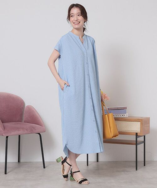 ITS'DEMO / イッツデモ ロング・マキシ丈ワンピース | 【洗濯機OK／洗濯後しわになりにくい】カットサッカー前開きワンピース | 詳細11