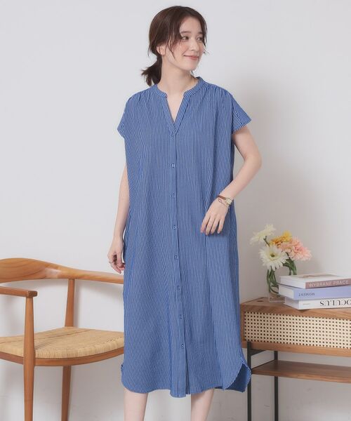 ITS'DEMO / イッツデモ ロング・マキシ丈ワンピース | 【洗濯機OK／洗濯後しわになりにくい】カットサッカー前開きワンピース | 詳細13