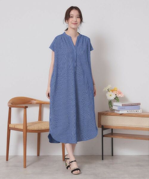 ITS'DEMO / イッツデモ ロング・マキシ丈ワンピース | 【洗濯機OK／洗濯後しわになりにくい】カットサッカー前開きワンピース | 詳細14