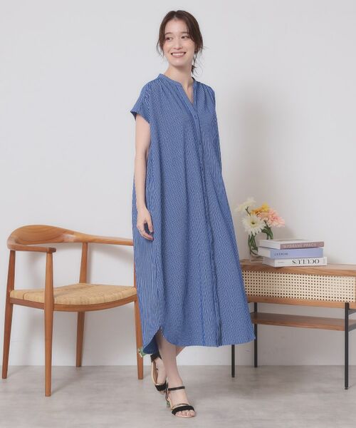 ITS'DEMO / イッツデモ ロング・マキシ丈ワンピース | 【洗濯機OK／洗濯後しわになりにくい】カットサッカー前開きワンピース | 詳細15