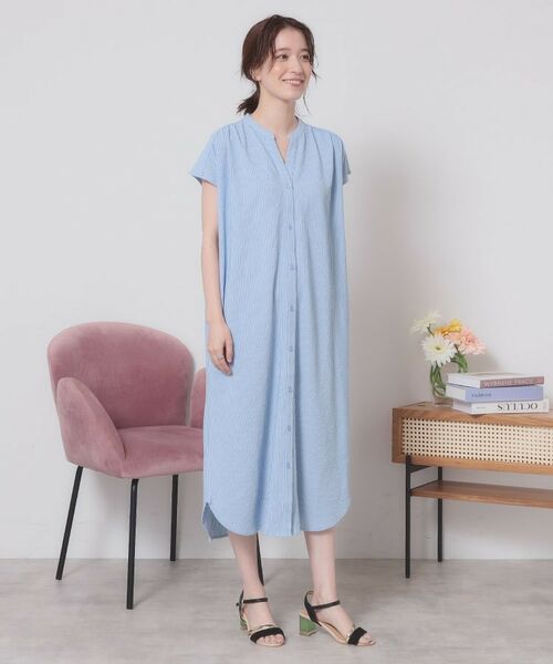 ITS'DEMO / イッツデモ ロング・マキシ丈ワンピース | 【洗濯機OK／洗濯後しわになりにくい】カットサッカー前開きワンピース | 詳細17