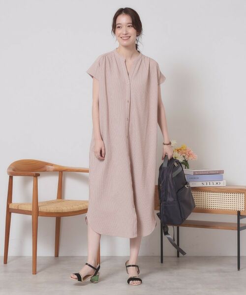 ITS'DEMO / イッツデモ ロング・マキシ丈ワンピース | 【洗濯機OK／洗濯後しわになりにくい】カットサッカー前開きワンピース | 詳細2