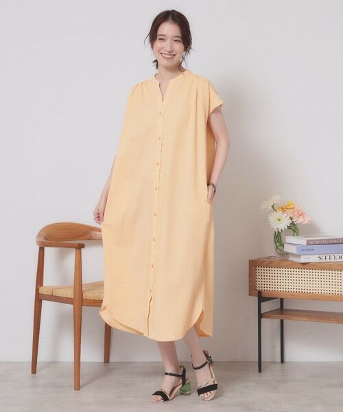 ITS'DEMO / イッツデモ ロング・マキシ丈ワンピース | 【洗濯機OK／洗濯後しわになりにくい】カットサッカー前開きワンピース | 詳細6