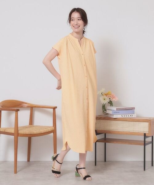 ITS'DEMO / イッツデモ ロング・マキシ丈ワンピース | 【洗濯機OK／洗濯後しわになりにくい】カットサッカー前開きワンピース | 詳細7