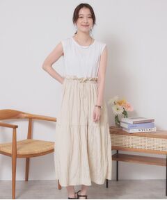 ITS'DEMO / イッツデモ ロング・マキシ丈ワンピース | 【ウエストゴム／洗濯機OK】異素材コンビワンピース