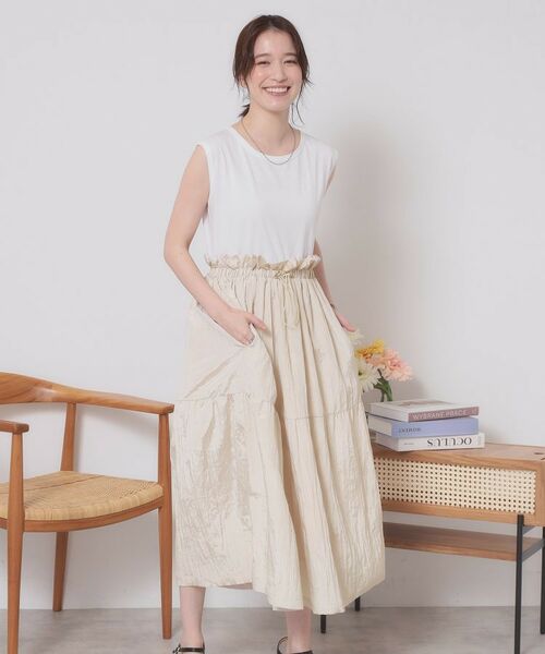 ITS'DEMO / イッツデモ ロング・マキシ丈ワンピース | 【ウエストゴム／洗濯機OK】異素材コンビワンピース | 詳細1