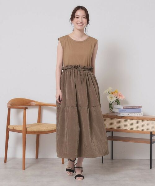 ITS'DEMO / イッツデモ ロング・マキシ丈ワンピース | 【ウエストゴム／洗濯機OK】異素材コンビワンピース | 詳細10