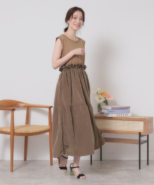 ITS'DEMO / イッツデモ ロング・マキシ丈ワンピース | 【ウエストゴム／洗濯機OK】異素材コンビワンピース | 詳細11
