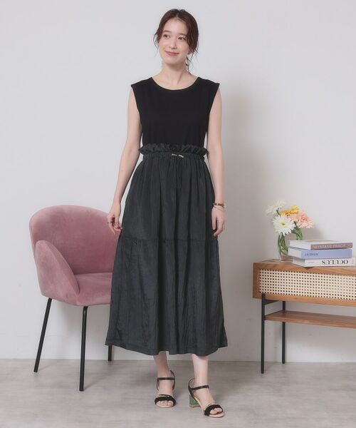 ITS'DEMO / イッツデモ ロング・マキシ丈ワンピース | 【ウエストゴム／洗濯機OK】異素材コンビワンピース | 詳細13