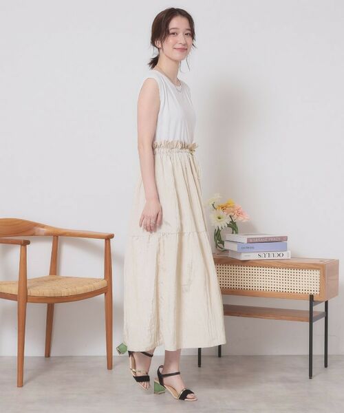 ITS'DEMO / イッツデモ ロング・マキシ丈ワンピース | 【ウエストゴム／洗濯機OK】異素材コンビワンピース | 詳細2