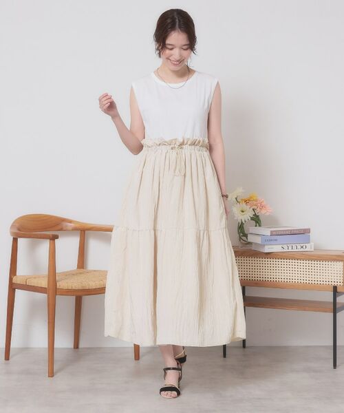 ITS'DEMO / イッツデモ ロング・マキシ丈ワンピース | 【ウエストゴム／洗濯機OK】異素材コンビワンピース | 詳細3