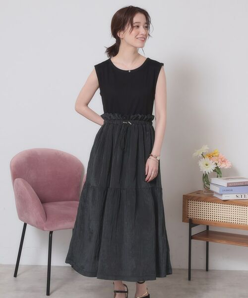 ITS'DEMO / イッツデモ ロング・マキシ丈ワンピース | 【ウエストゴム／洗濯機OK】異素材コンビワンピース | 詳細5