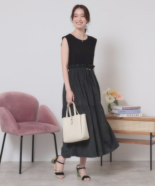 ITS'DEMO / イッツデモ ロング・マキシ丈ワンピース | 【ウエストゴム／洗濯機OK】異素材コンビワンピース | 詳細6