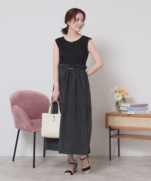 ITS'DEMO / イッツデモ ロング・マキシ丈ワンピース | 【ウエストゴム／洗濯機OK】異素材コンビワンピース | 詳細7