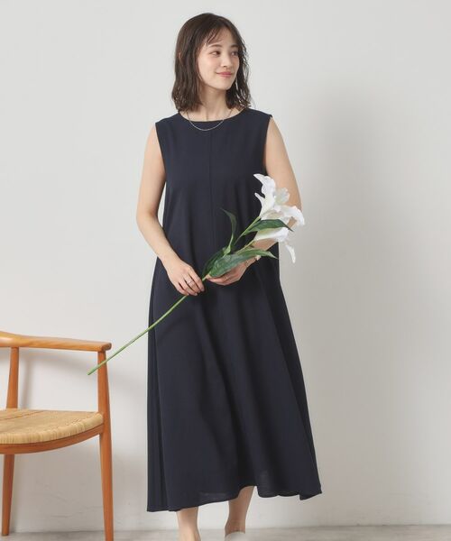エスニック ワンピース メッシュ フレア レイヤード セール】 【清涼感/手洗い可】麻調メッシュワンピース (ロング
