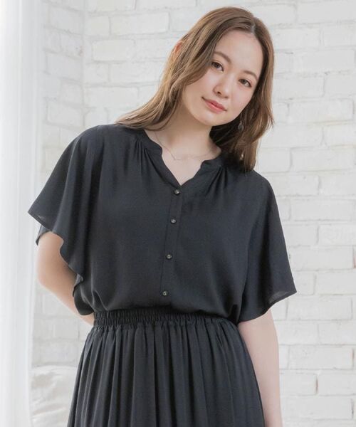 ITS'DEMO / イッツデモ シャツ・ブラウス | 【接触冷感／羽織にも／手洗い可】強撚スラブフリル袖ブラウス | 詳細1