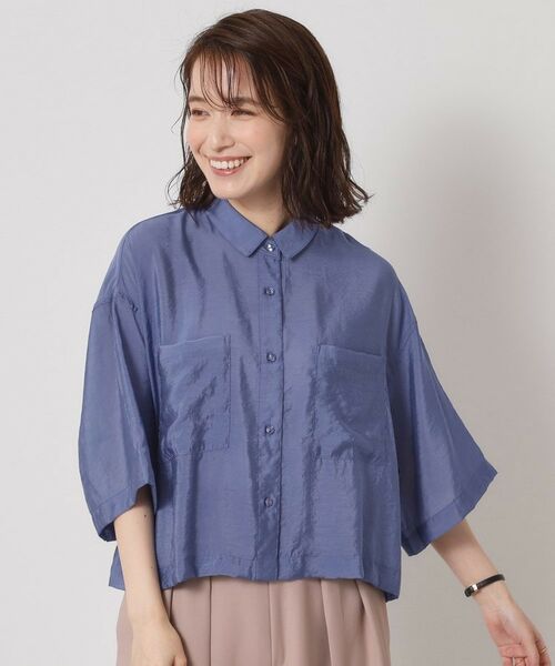 ITS'DEMO/イッツデモ 【手洗い可】シアーショート丈シャツ ブルー(092) 00(フリーサイズ) ITS'DEMO/イッツデモ 【手洗い可】シアーショート丈シャツ ブルー(092) 00(フリーサイズ)
