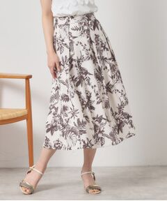 ITS'DEMO / イッツデモ スカート | 【清涼感／ウエスト後ろゴム／手洗い可】麻調花柄タックスカート