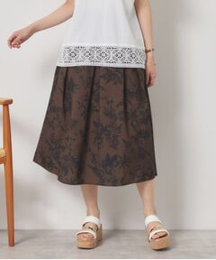 ITS'DEMO / イッツデモ スカート | 【清涼感／ウエスト後ろゴム／手洗い可】麻調花柄タックスカート