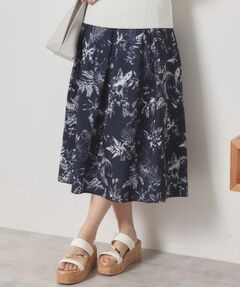 ITS'DEMO / イッツデモ スカート | 【清涼感／ウエスト後ろゴム／手洗い可】麻調花柄タックスカート