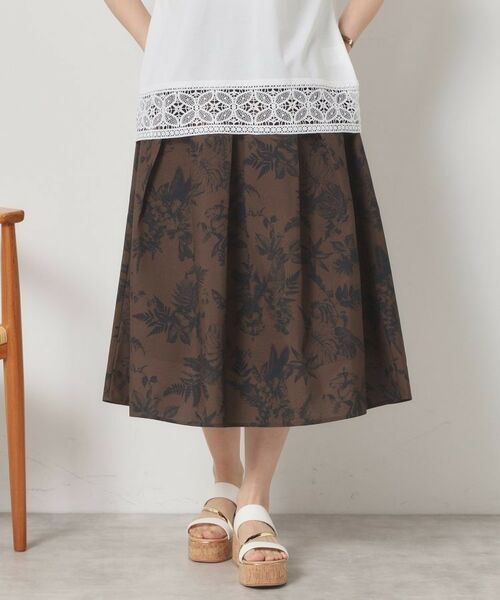ITS'DEMO / イッツデモ スカート | 【清涼感／ウエスト後ろゴム／手洗い可】麻調花柄タックスカート | 詳細1