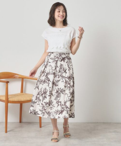 ITS'DEMO / イッツデモ スカート | 【清涼感／ウエスト後ろゴム／手洗い可】麻調花柄タックスカート | 詳細10