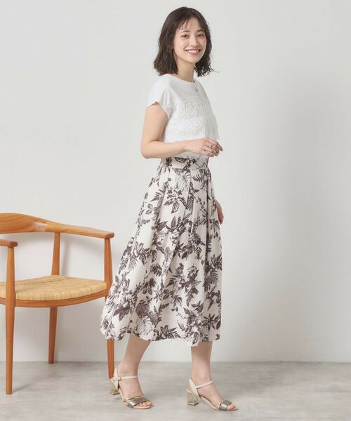 ITS'DEMO / イッツデモ スカート | 【清涼感／ウエスト後ろゴム／手洗い可】麻調花柄タックスカート | 詳細11