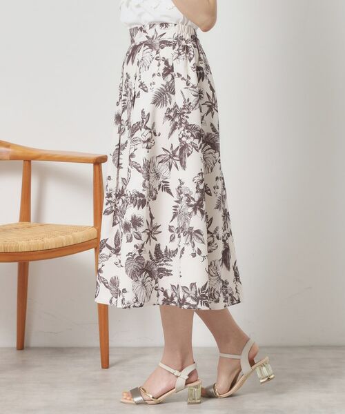 ITS'DEMO / イッツデモ スカート | 【清涼感／ウエスト後ろゴム／手洗い可】麻調花柄タックスカート | 詳細14