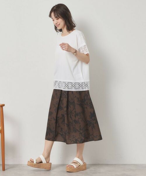 ITS'DEMO / イッツデモ スカート | 【清涼感／ウエスト後ろゴム／手洗い可】麻調花柄タックスカート | 詳細3