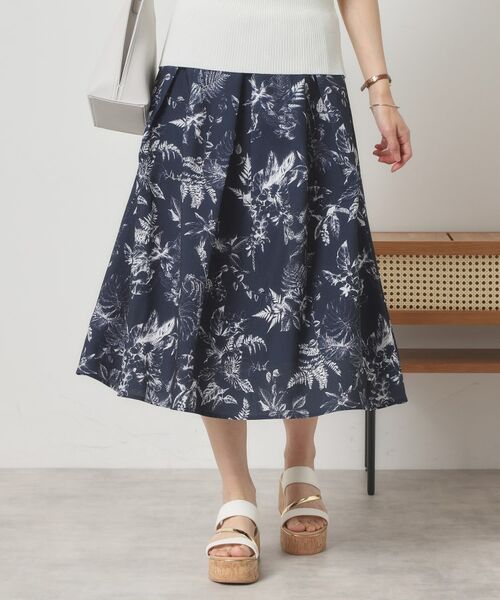 ITS'DEMO / イッツデモ スカート | 【清涼感／ウエスト後ろゴム／手洗い可】麻調花柄タックスカート | 詳細5