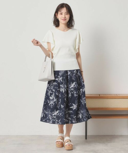ITS'DEMO / イッツデモ スカート | 【清涼感／ウエスト後ろゴム／手洗い可】麻調花柄タックスカート | 詳細6
