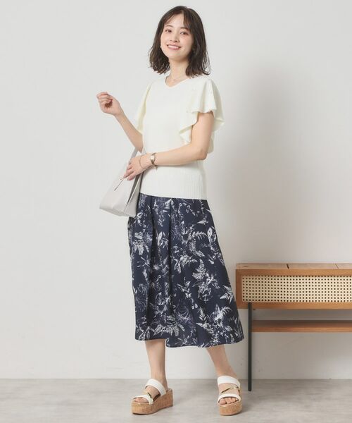 ITS'DEMO / イッツデモ スカート | 【清涼感／ウエスト後ろゴム／手洗い可】麻調花柄タックスカート | 詳細7