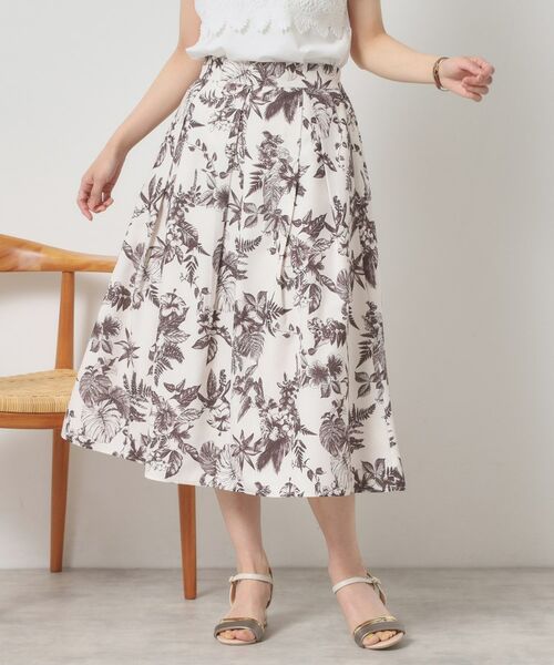 ITS'DEMO / イッツデモ スカート | 【清涼感／ウエスト後ろゴム／手洗い可】麻調花柄タックスカート | 詳細9