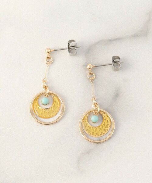 ITS'DEMO / イッツデモ ピアス・イヤリング | 透かしターコイズカラー揺れピアス | 詳細1