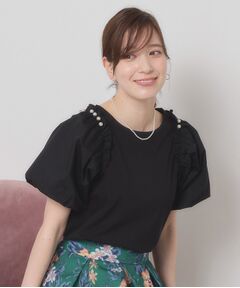 ITS'DEMO / イッツデモ カットソー | 【手洗い可】パール調飾り付きパフ袖プルオーバー