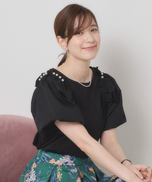 ITS'DEMO / イッツデモ カットソー | 【手洗い可】パール調飾り付きパフ袖プルオーバー | 詳細1