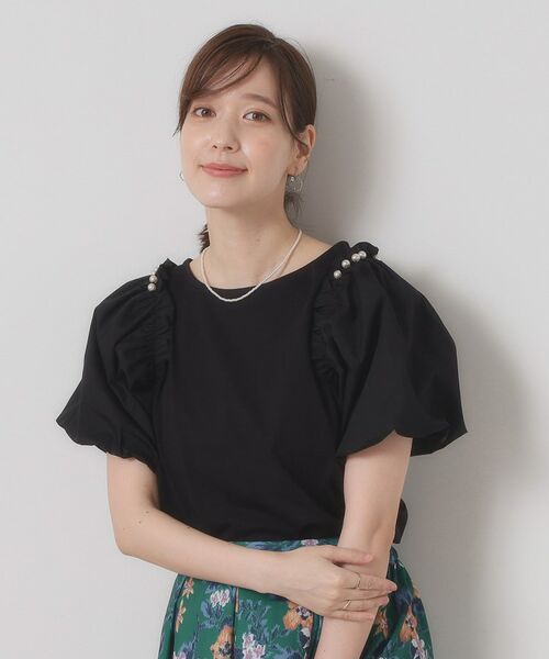 ITS'DEMO / イッツデモ カットソー | 【手洗い可】パール調飾り付きパフ袖プルオーバー | 詳細2