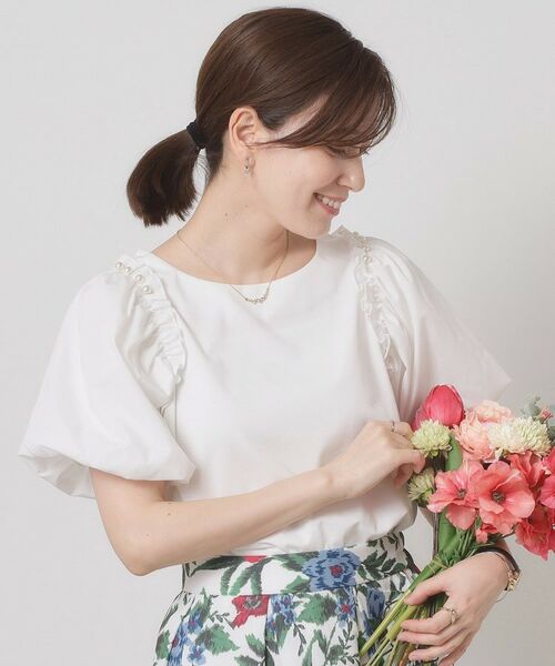 ITS'DEMO / イッツデモ カットソー | 【手洗い可】パール調飾り付きパフ袖プルオーバー | 詳細5