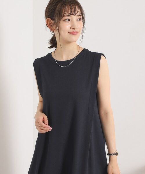 ITS'DEMO / イッツデモ ロング・マキシ丈ワンピース | 【UVカット／速乾／冷感／洗濯機OK／洗濯後しわになりにくい】麻調ストレッチ肩タックワンピース＜ラク服シリーズ＞ | 詳細1