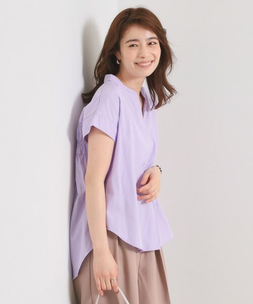 ITS'DEMO / イッツデモ シャツ・ブラウス | 【接触冷感／手洗い可】ストライプバックギャザーブラウス | 詳細10