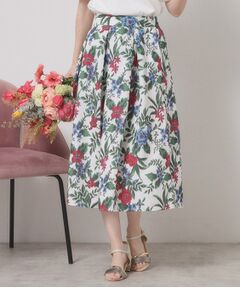 ITS'DEMO / イッツデモ スカート | 【清涼感／ウエストゴム／手洗い可】花柄麻調スカート