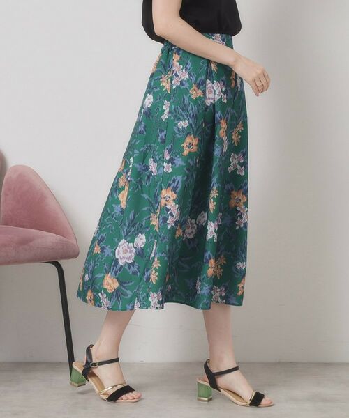 ITS'DEMO / イッツデモ スカート | 【清涼感／ウエストゴム／手洗い可】花柄麻調スカート | 詳細1