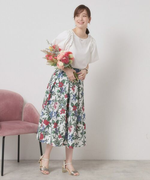 ITS'DEMO / イッツデモ スカート | 【清涼感／ウエストゴム／手洗い可】花柄麻調スカート | 詳細14