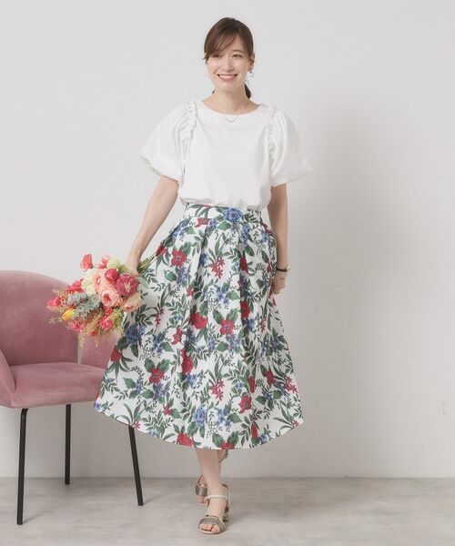 ITS'DEMO / イッツデモ スカート | 【清涼感／ウエストゴム／手洗い可】花柄麻調スカート | 詳細15