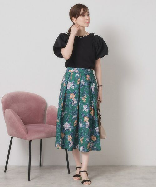 ITS'DEMO / イッツデモ スカート | 【清涼感／ウエストゴム／手洗い可】花柄麻調スカート | 詳細2